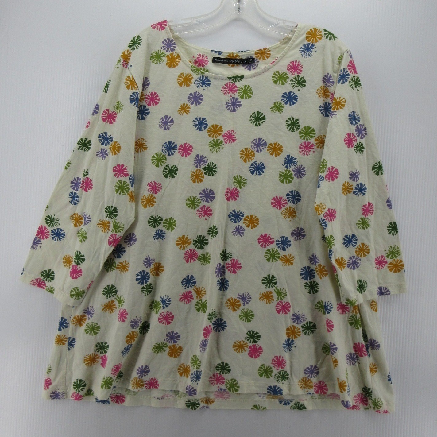 Gudrun Sjoden Top Women XL White Ivory Shirt Floral AOP Scandi Lagenlook Organic