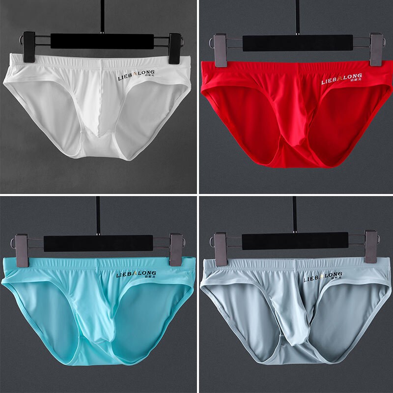 Mens Ice Silk Briefs Sexy Low Waist Bikini Panties Pouch Breathable Underwear US