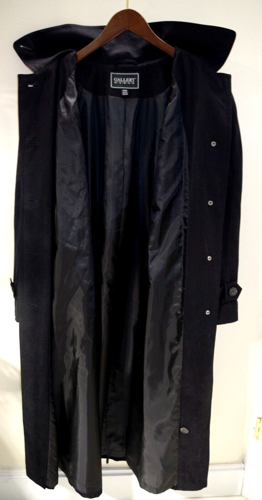 10B NWT Gallery All Seasons Coat Belted Black Woman 20W Moss Microfiber Trench