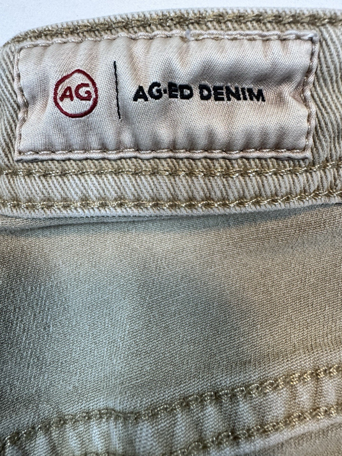 #1027 AG Adriano Goldschmied Matchbox Slim Straight Tan Jeans 33×33 PM42130
