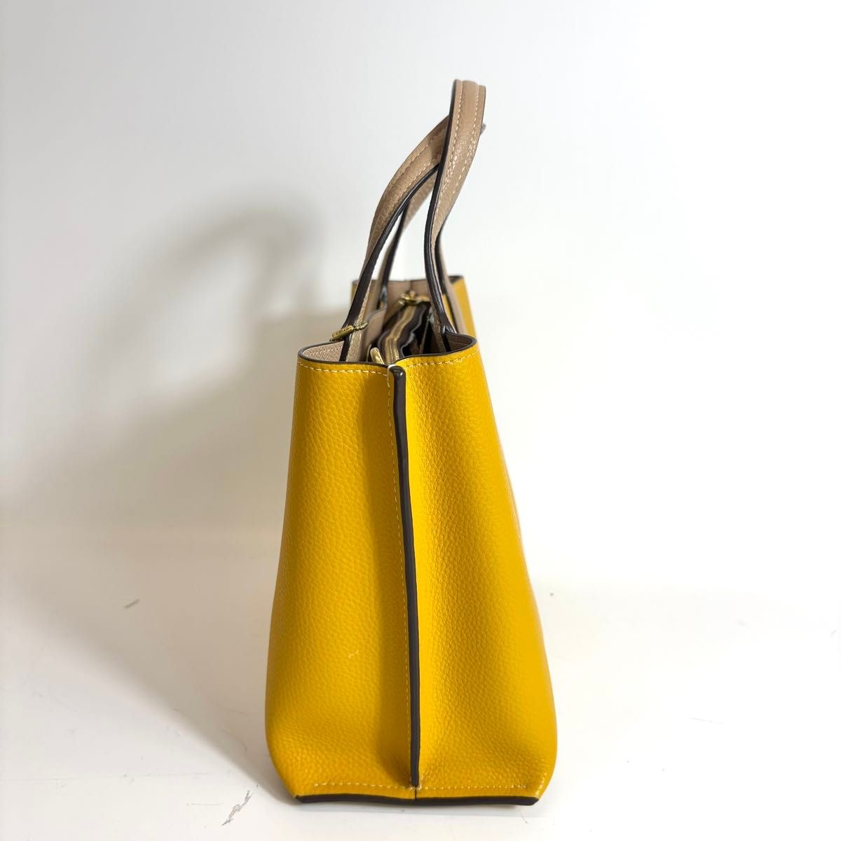 COACH Willow Tote 24 2WAY Handbag Pebbled Leather Mustard Yellow/Beige 24x20x11