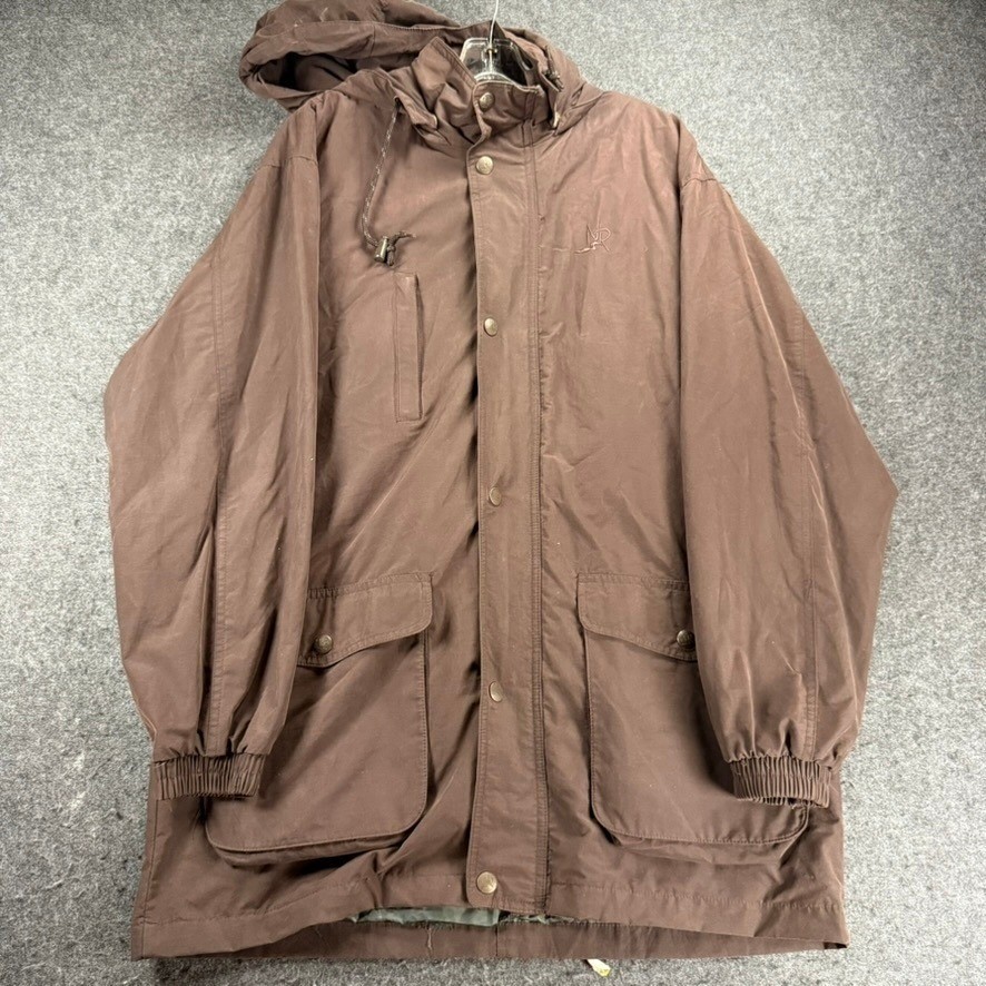 Vintage Northern Reflections Jacket Men Medium Brown Hooded Parka Korea Flannel