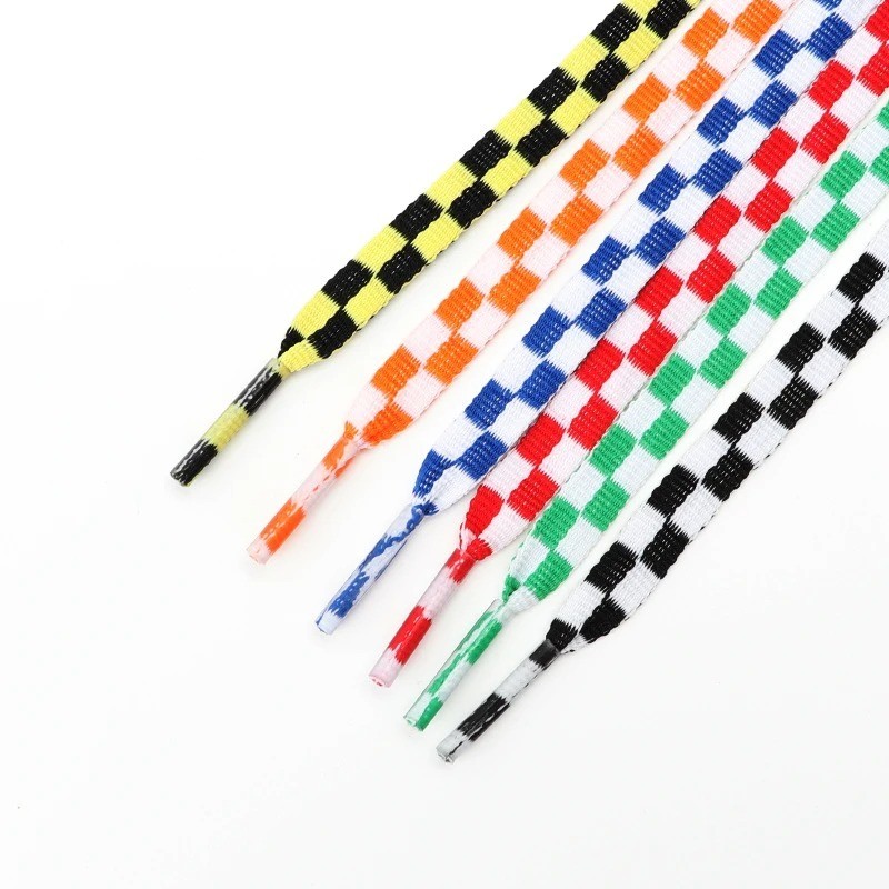 Two-color Checkered Flat Shoelaces Plaid Shoe Lace for Casual Shoes