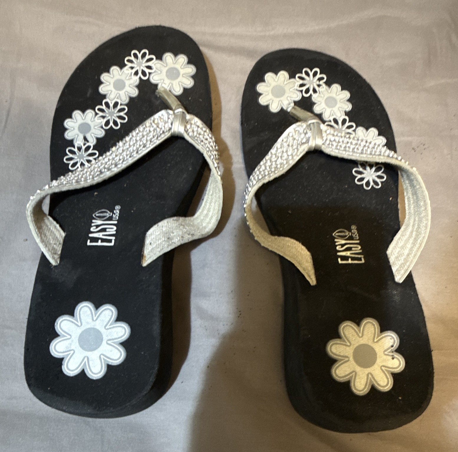 EVA Women’s Pink Floral Flip Flop Sandals Rhinestone Straps Slip On 10