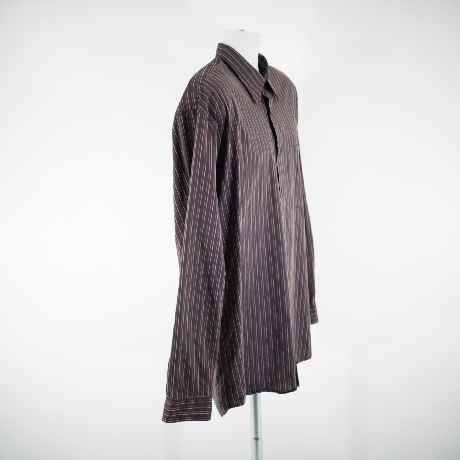 Joseph Abboud Purple Tan Striped Cotton Nylon XL Pocket Collared Dress Shirt
