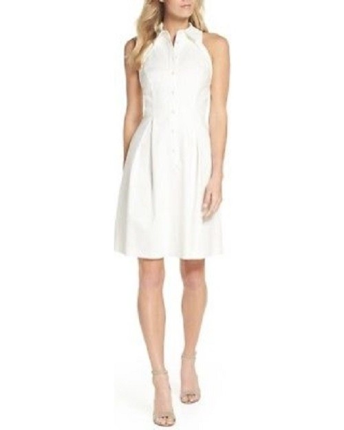ADRIANNA PAPELL Ivory White Cutout Back Button-Down Halter Pocket Shirt Dress 4