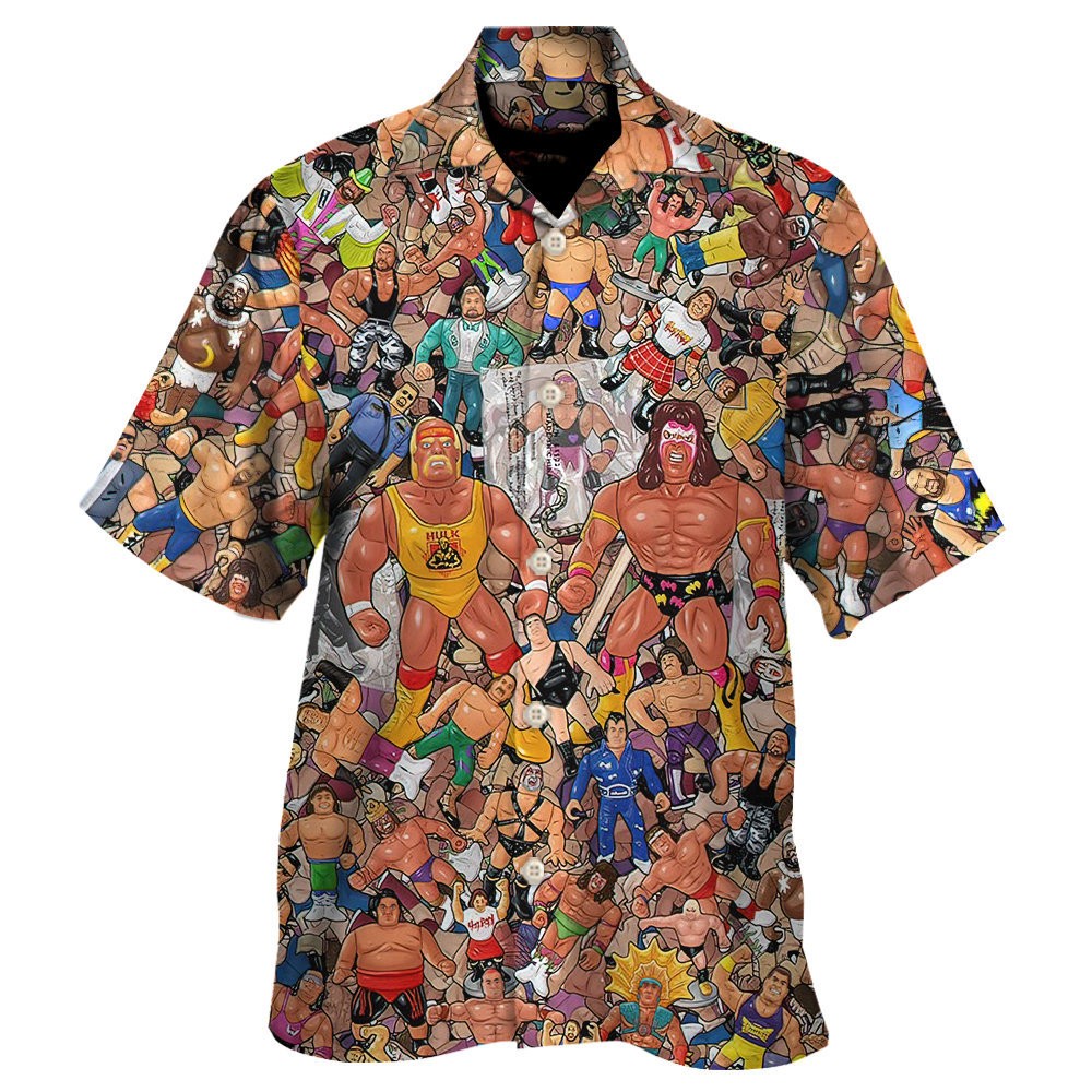 Wrestling Character Collage Art Short sleeved Unisex Hawaiian Shirt