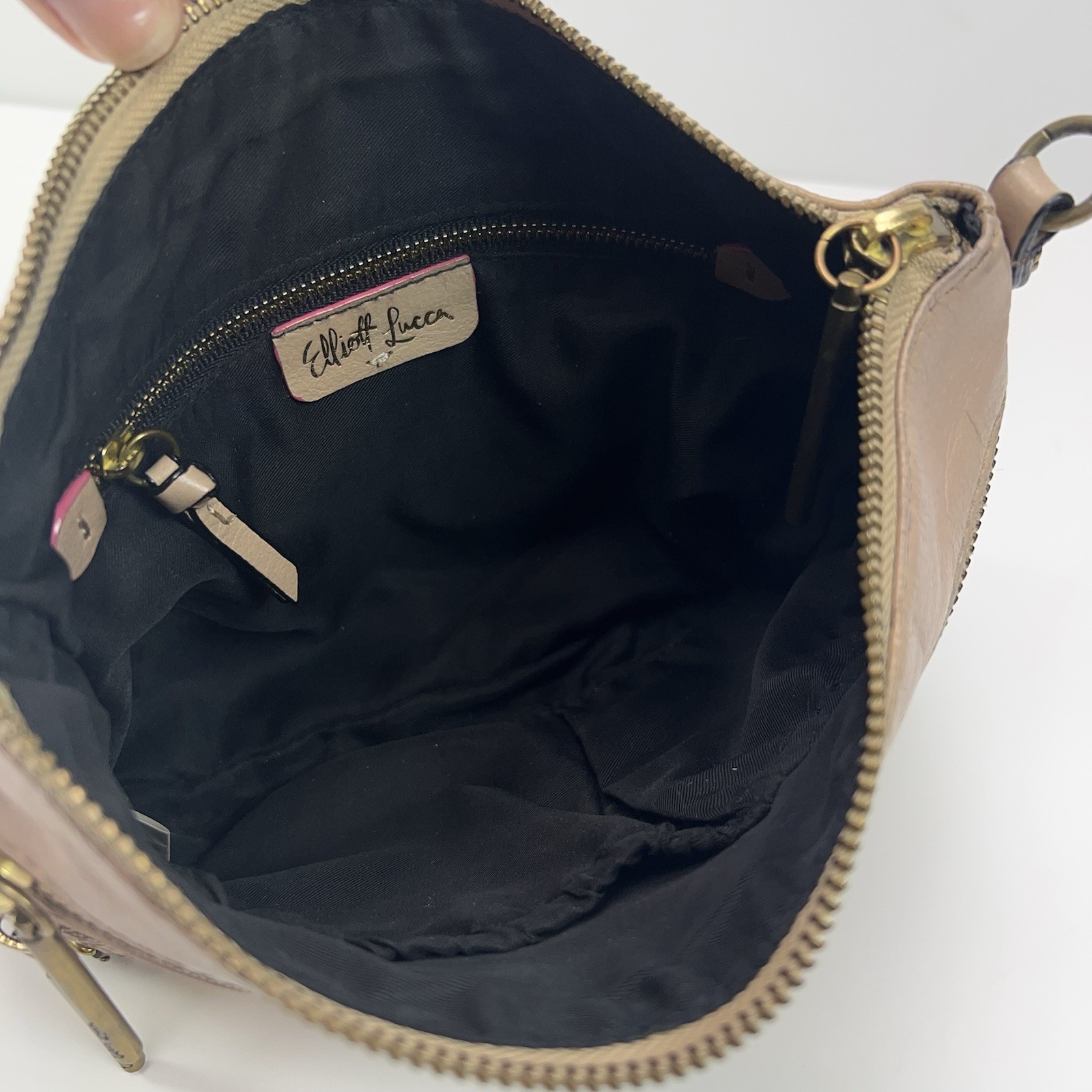 ELLIOTT LUCCA Messina Leather Crossbody Bag 3 Zip Basket Weave Purse Boho Nude