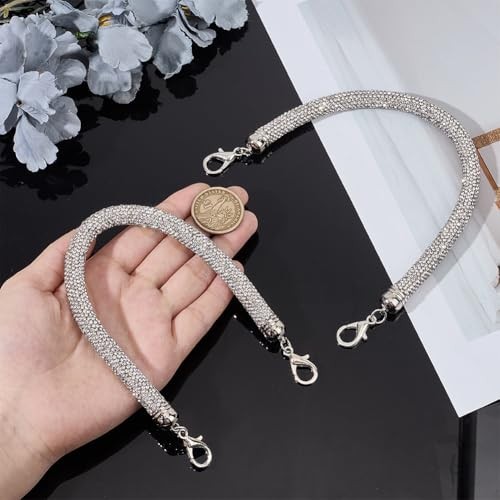 2pcs Rhinestone Purse Strap Replacement 11.8inch Short Crystal Bag Platinum
