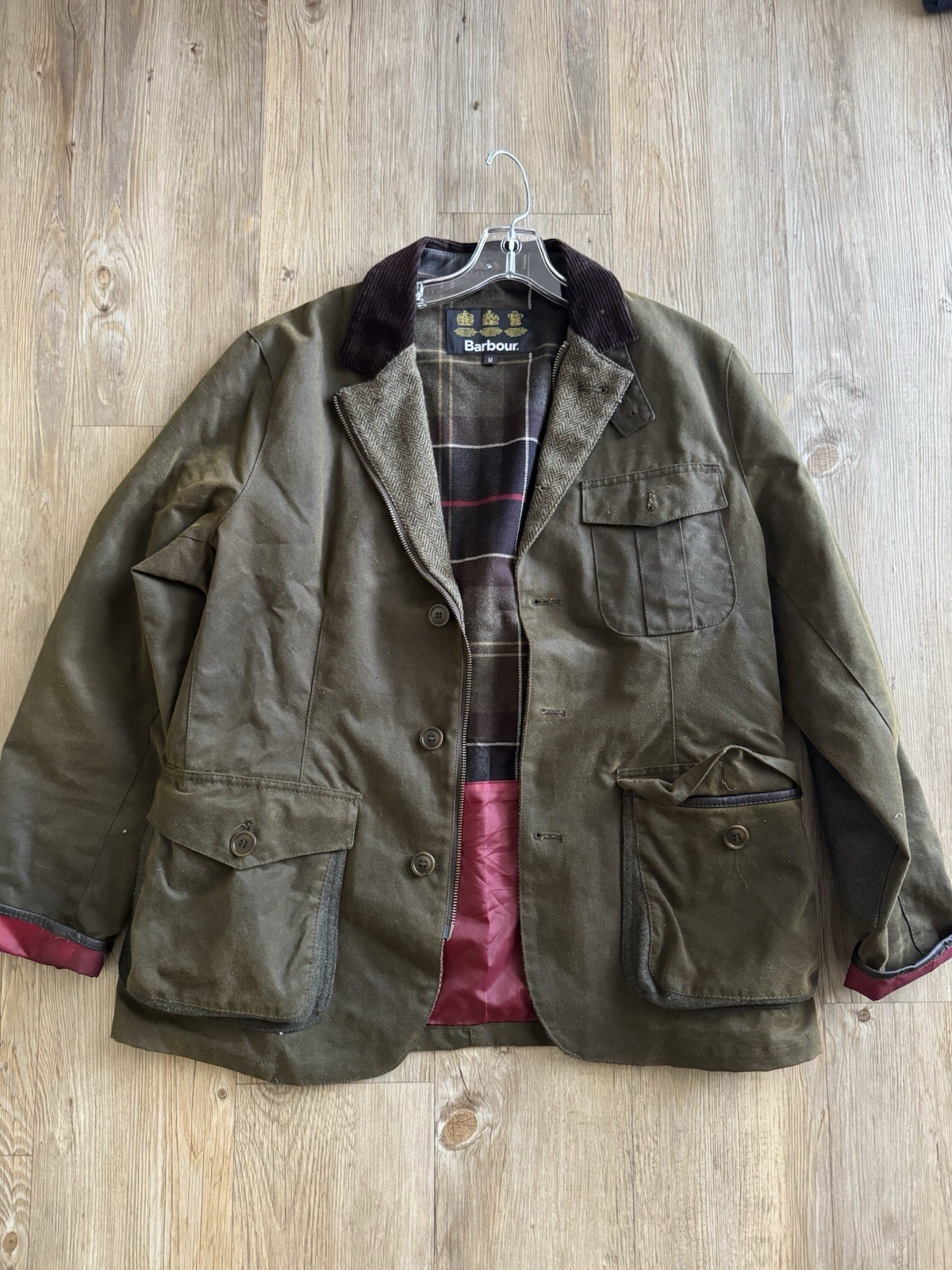 Vintage Barbour Waxed Chore Jacket Brown Green Mens Size Large