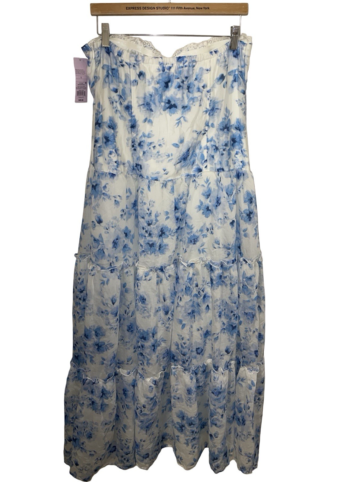 Wild Fable Women’s Blue/White Floral Strapless Smocked Lace Maxi Dress L