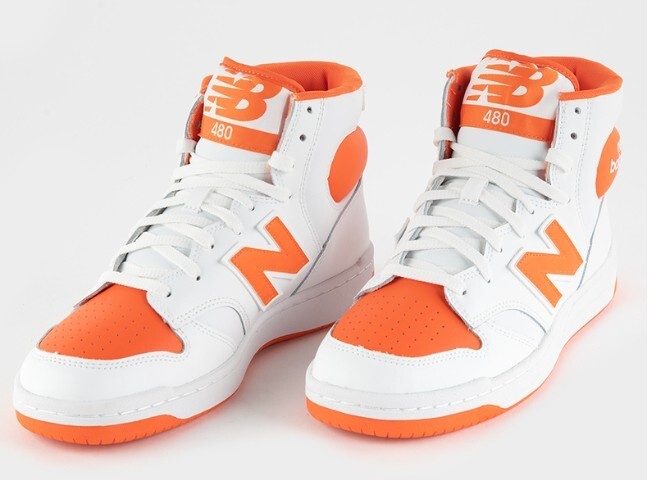 NEW BALANCE 480 SIZE 10 TO 15 MENS WHITE ORANGE BLACK HIGH TOP SNEAKER