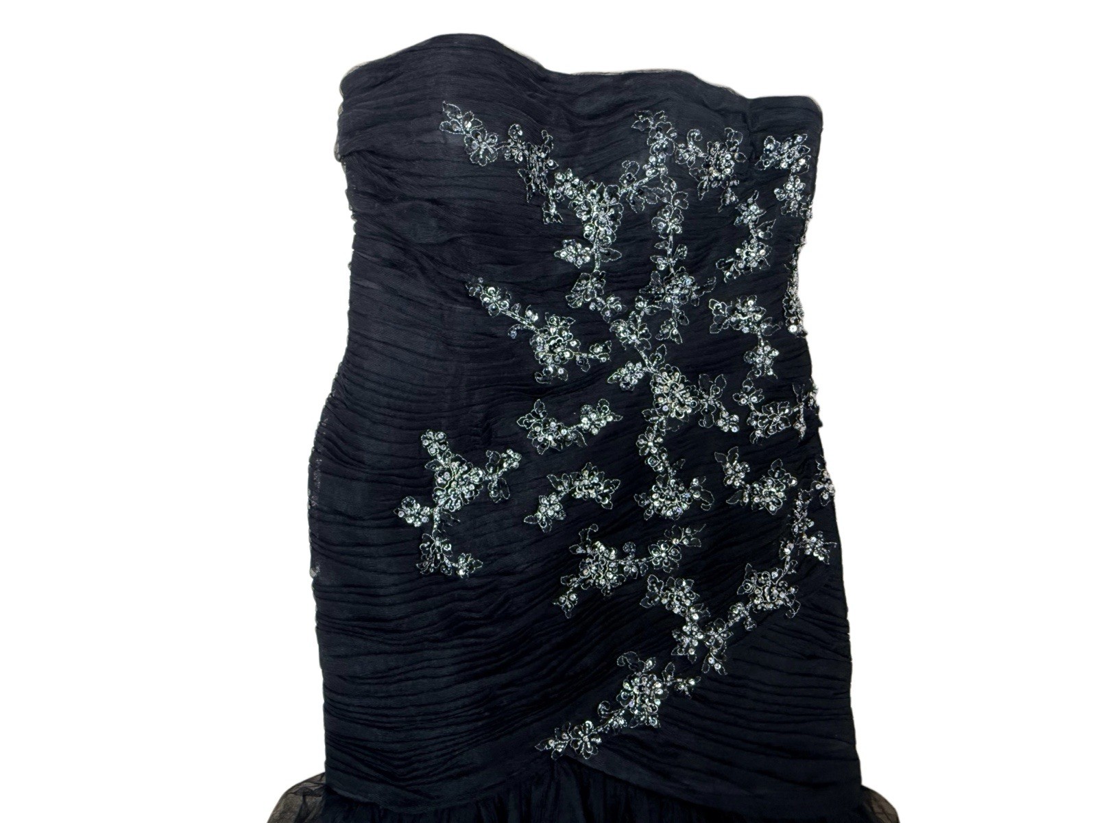 ALBERTO MAKALI StraplessBlack Mermaid Gown with Silver Embellishment-Size 10