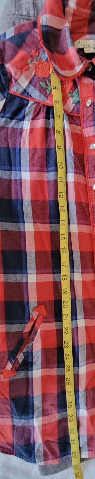 Twenty One Embroidered Plaid Western Shirt Dress Cowgirl Boho Festival Cottage S