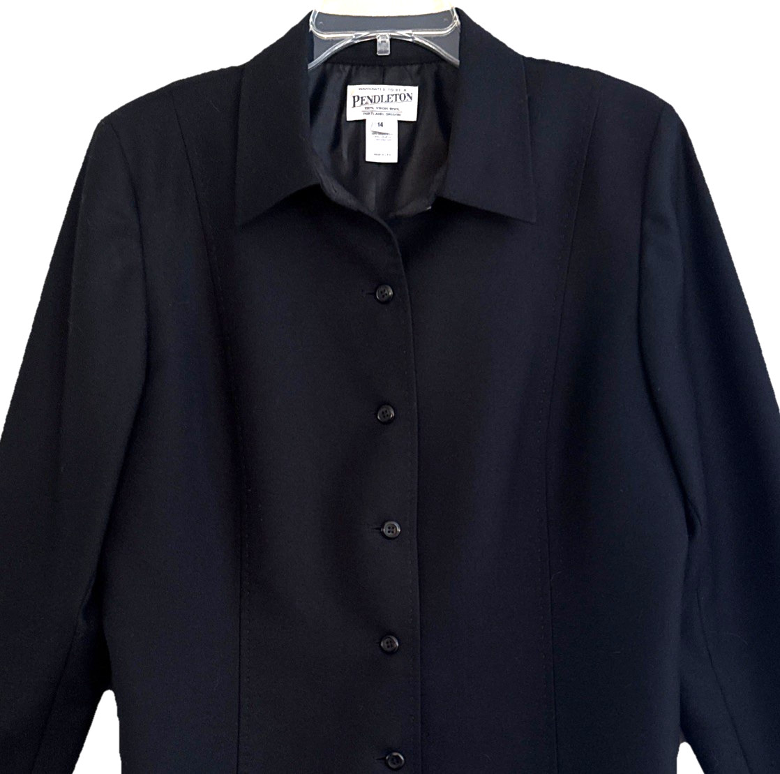 VTG Pendleton Virgin Wool Jacket Womens Sz 14 Black Classic Button Up Blazer USA