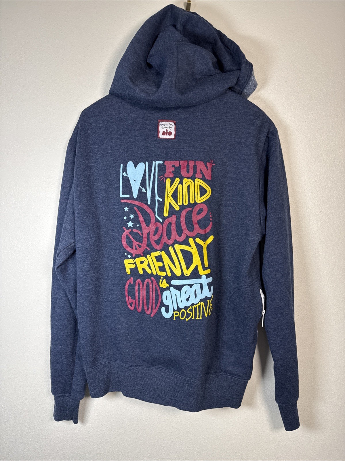 HB Super AIO Zip Hoodie Heather Navy Blue Built-in Headphones Graphic Back Mens