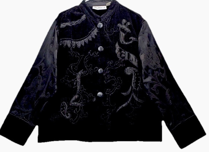 Flashback Jacket L Black Jacquard Chenille Embroidered Beaded Vintage Size Large