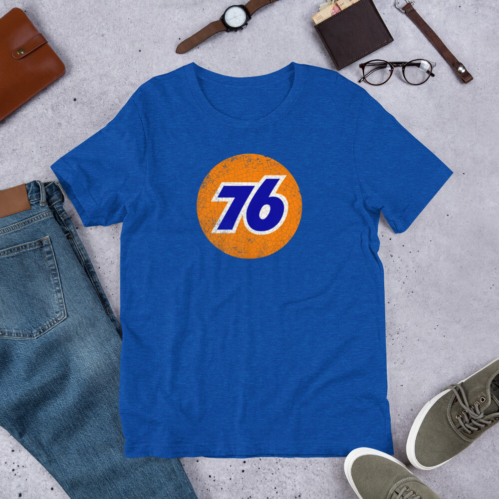 76 Oil Vintage Style Gas Graphic Tee Royal Heather Short-Sleeve Unisex T-Shirt
