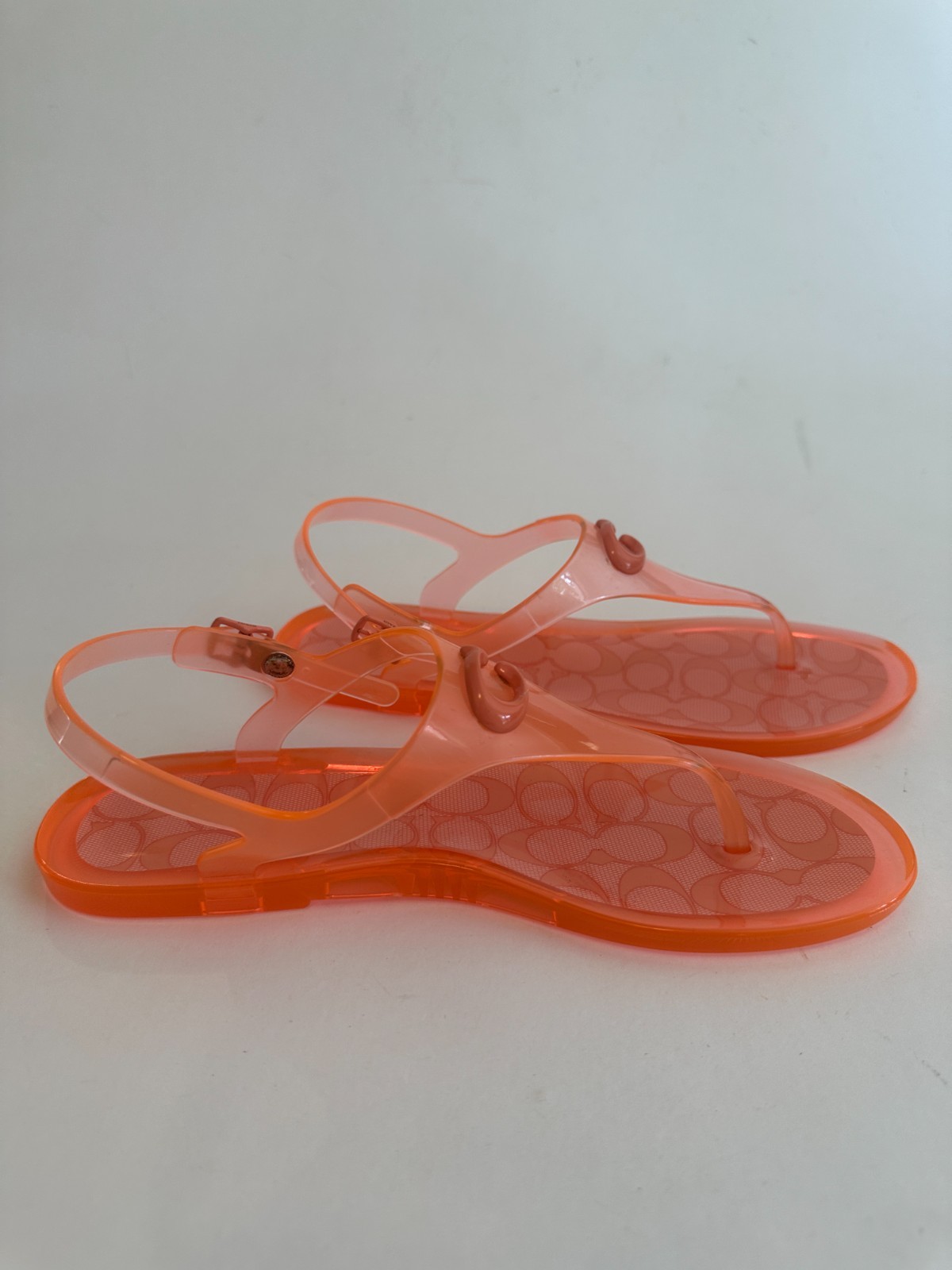 COACH Natalee Jelly Sandals SZ. 8 Orange Tangerine Logo Thong Sandals New Strap