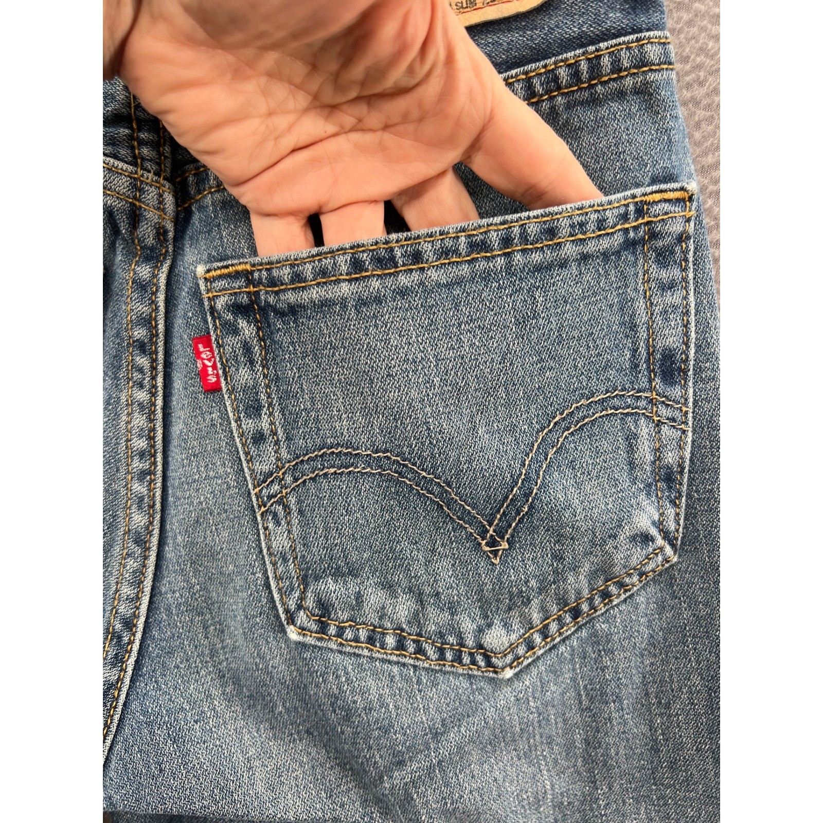 Levis 569 Loose Straight Denim Cut Off Shorts Blue Medium Wash 14 Slim
