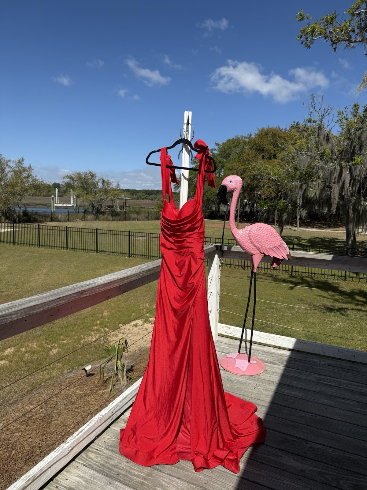 Ladivine by Cinderella Divine Red Gown Bow Ruched Strapless Long Dress 4