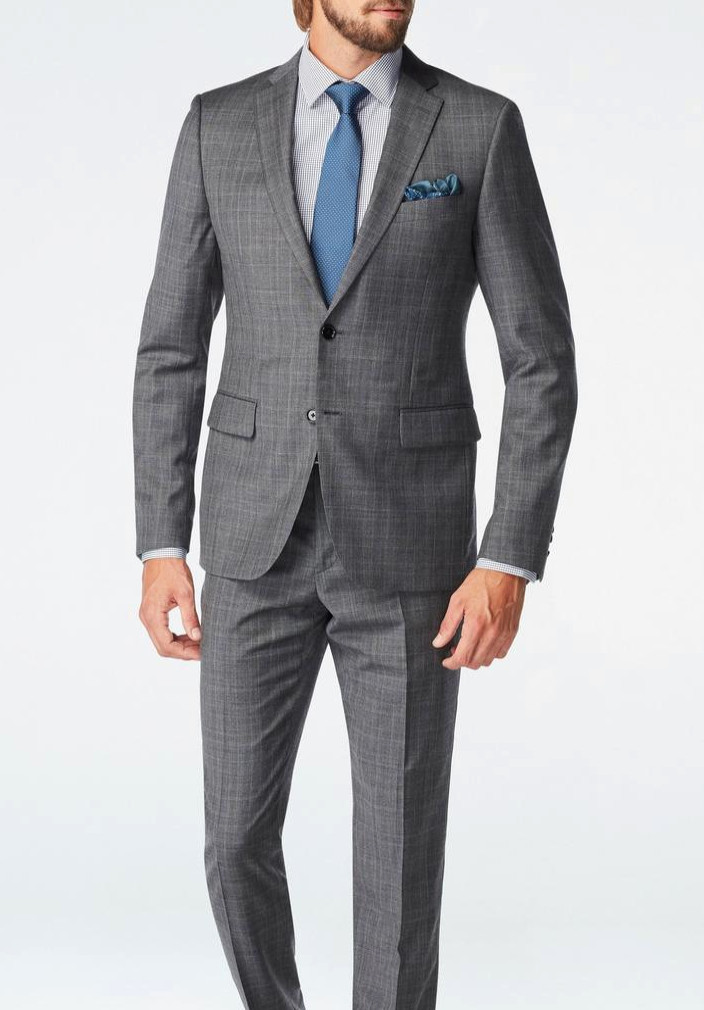 2025 MARC ANTHONY Gray Plaid Full Suit 44R Wool