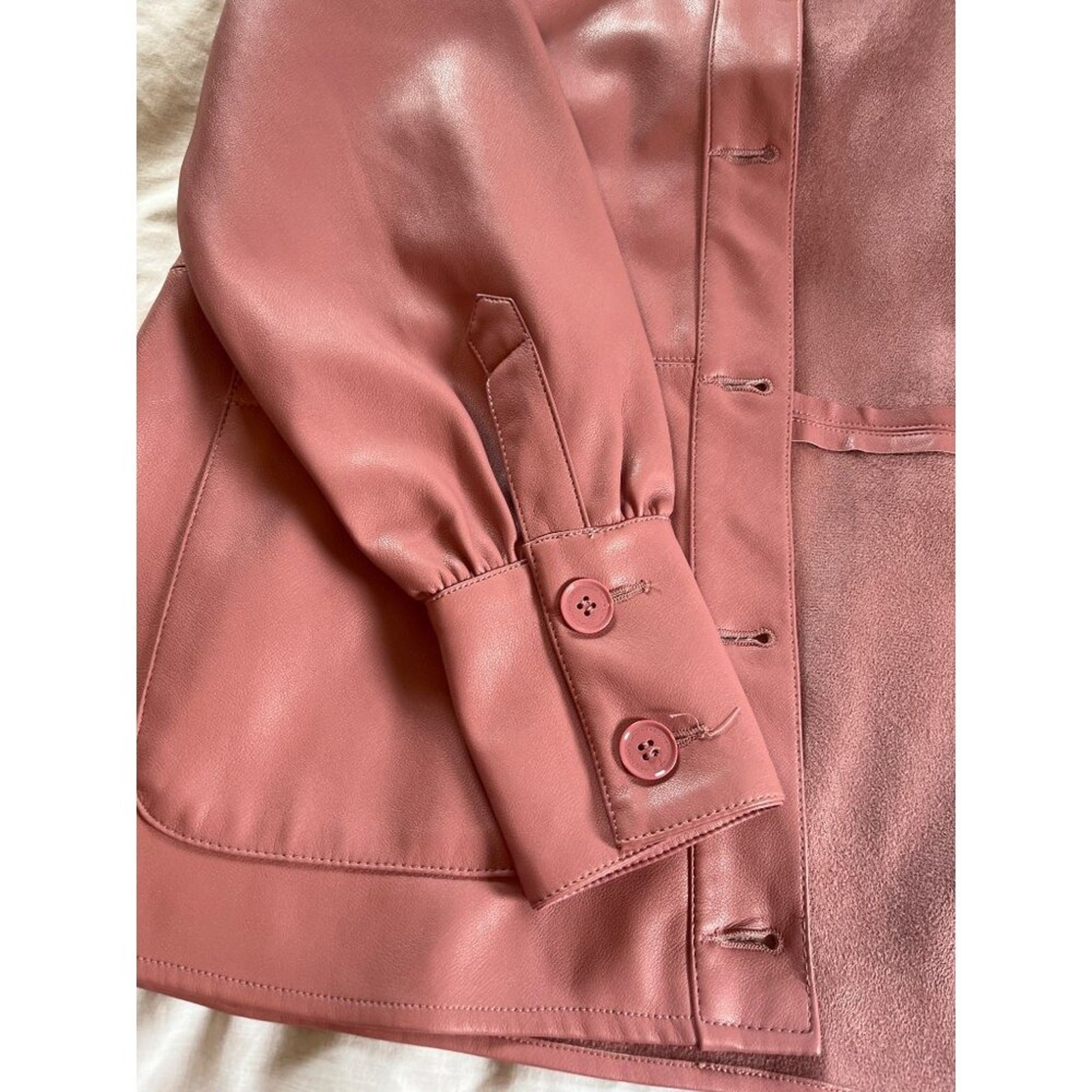 Marc New York Vegan Leather Jacket M Pink Butter Soft Button Closure Vintage