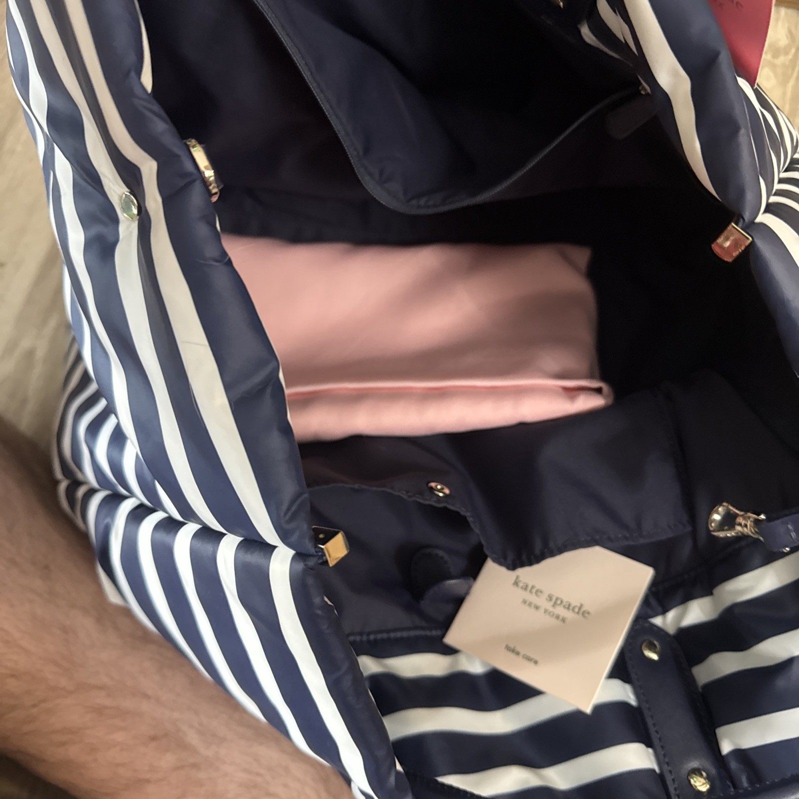 NWT Kate Spade EVERYTHING PUFFY STRIPE Large Tote Navy Stripe