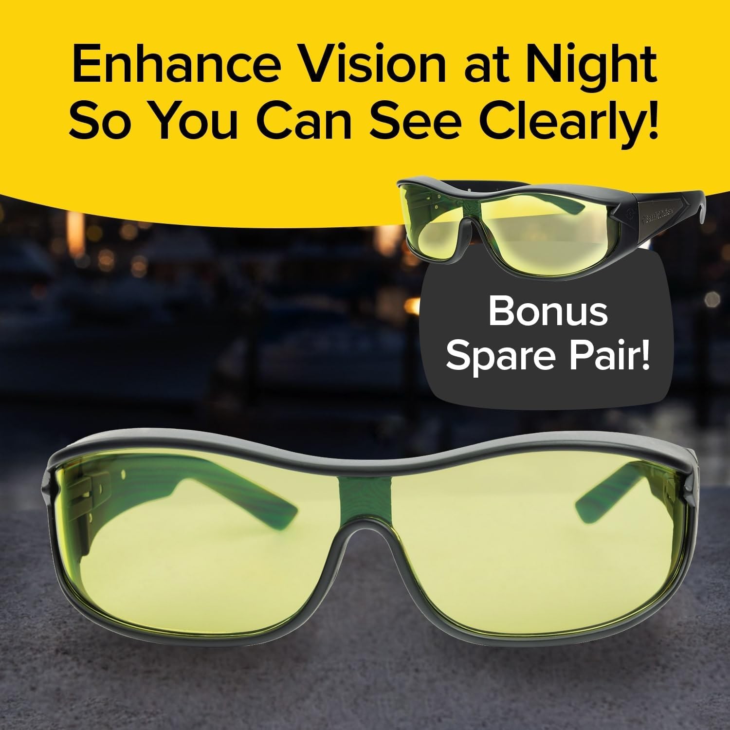 BattleVision Night Vision Wrap Around Glasses, As Seen on TV, Green Anti-Glare