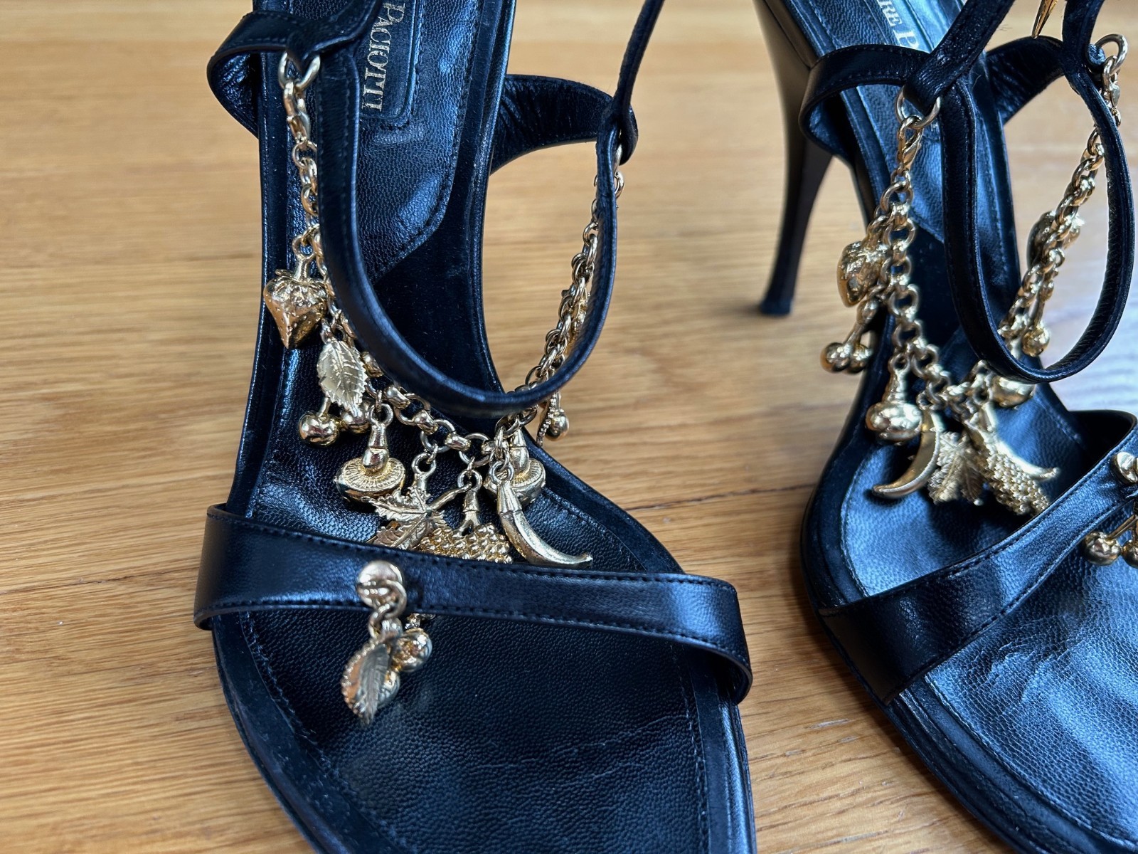 CESARE PACIOTTI Black Leather Charm-Embellished Slingback Sandals IT 37 Good Box