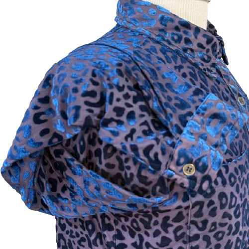 Semi Sheer Blue Animal Print Button Up Shirt Size Small