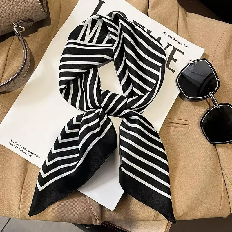 Luxury Design Print Silk Square Scarf Women Soft Satin Horse Hairband Neckerchie
