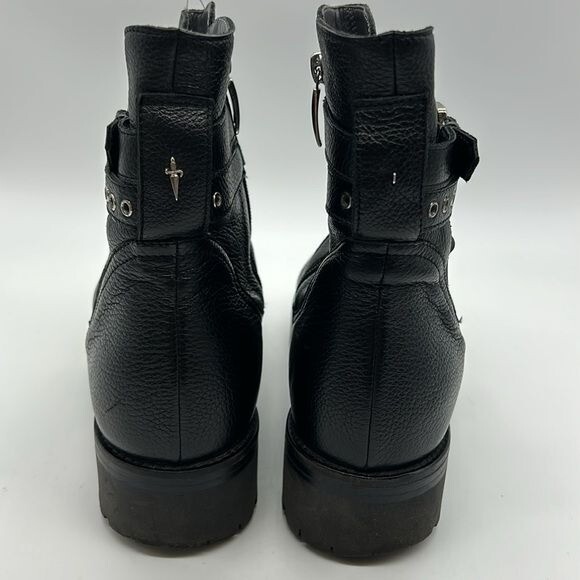 4US Cesare Paciotti Black Buckle Boots Women’s EU 40 Leather Side Zip Emo Goth