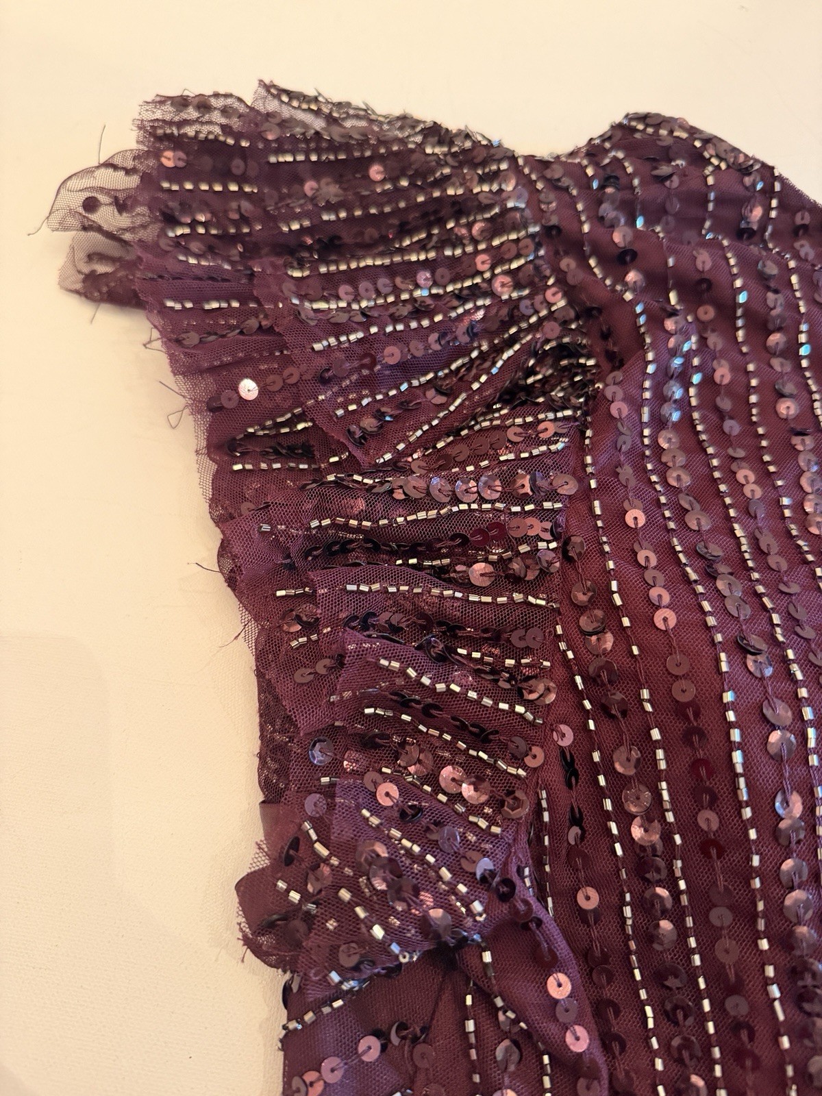MacDuggal Burgundy Wine Sequin Beaded Flutter Sleeve Evening Gown Dress Sz12 NWT