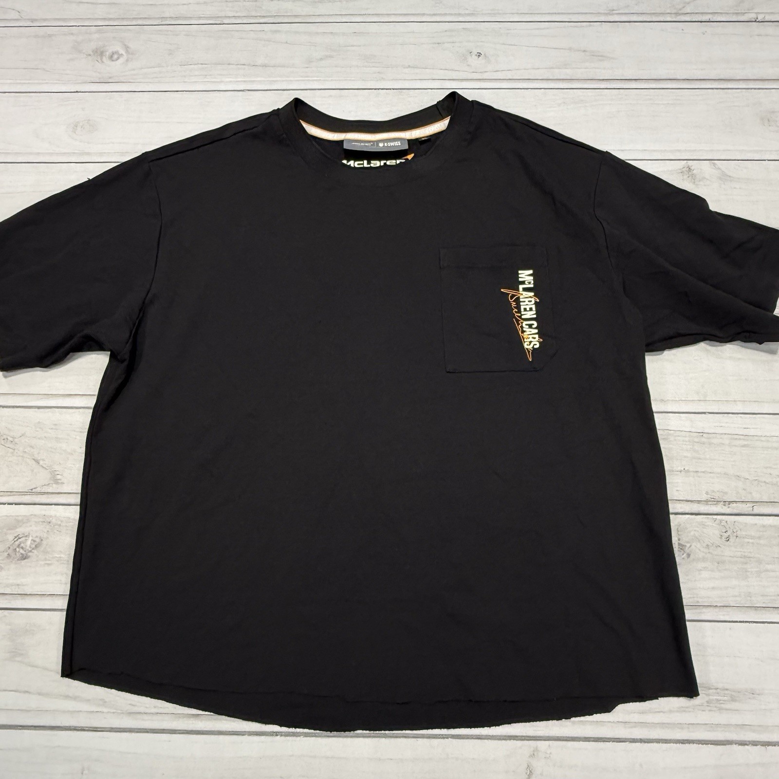 K Swiss McLaren Racing Formula 1 Team T-Shirt Mens XL Black Orange Tee F1 Cars