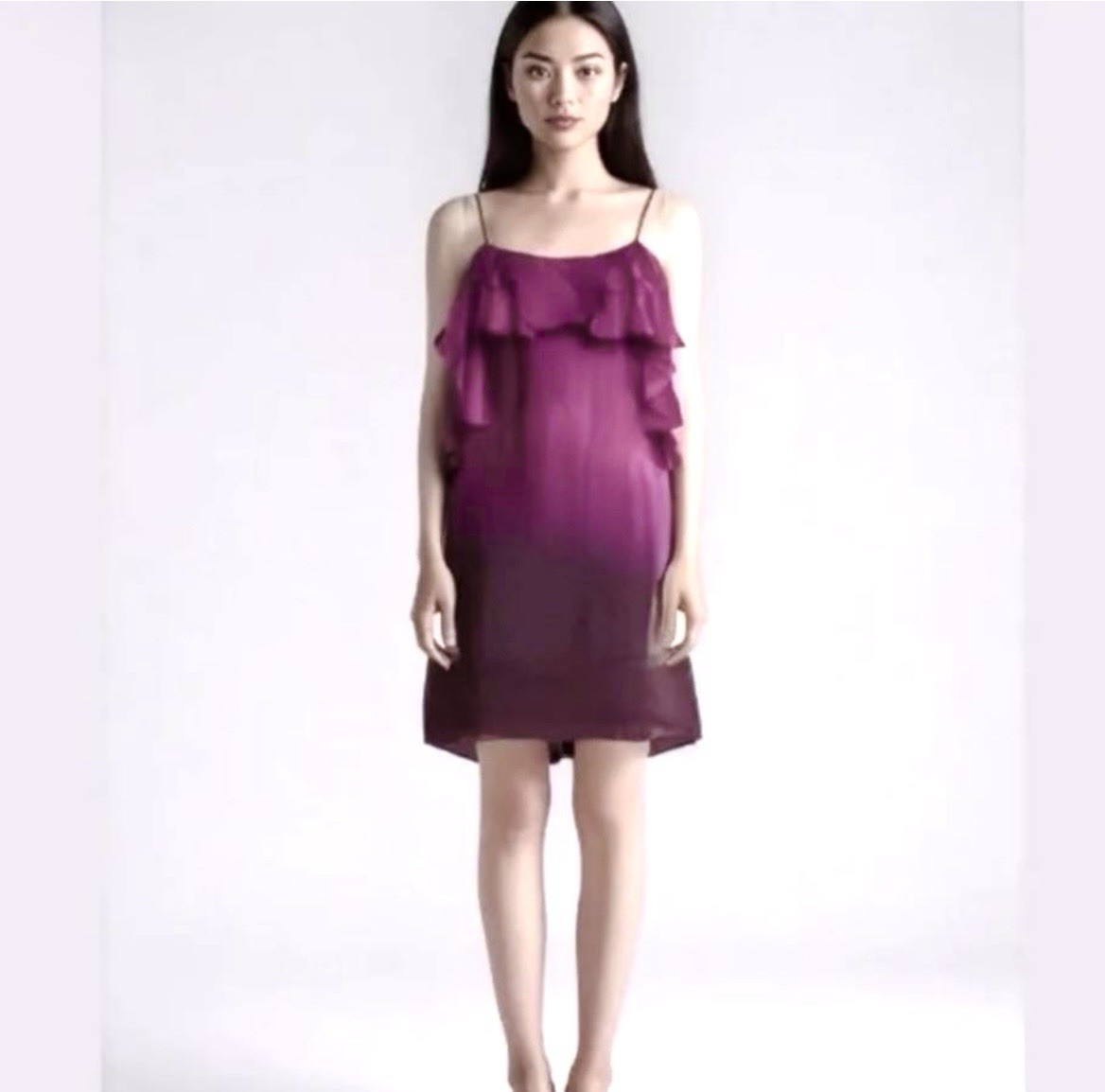 $395 REBECCA TAYLOR SILK Dress 6 S Ruffle Ombre Chloe Dye spade Magnolia kate