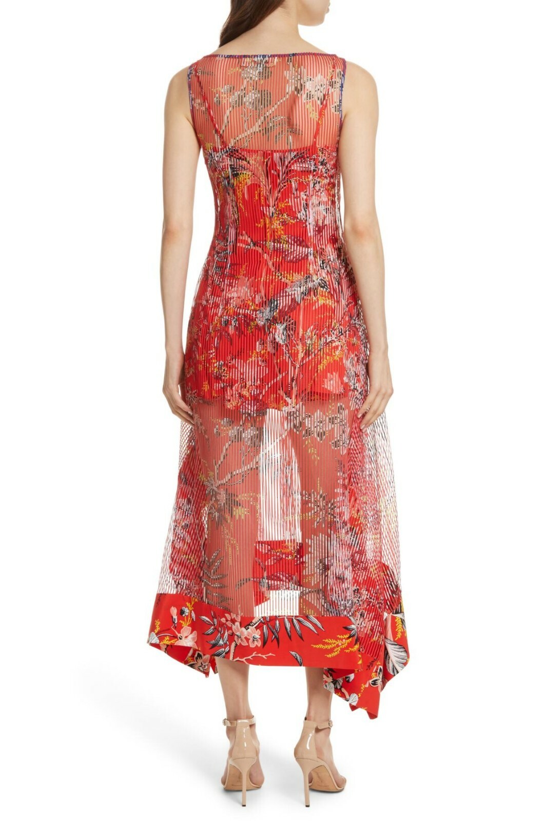NEW Diane Von Furstenburg Floral Chiffon Midi Dress in Red- Size 10 #D2342