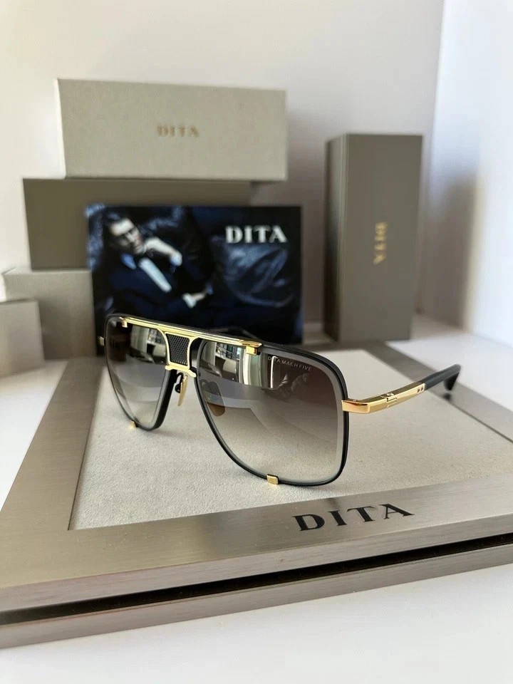 DITA Mach Five DRX2087 Matte Black Gold Sunglasses Grey Gradient Lens Unisex