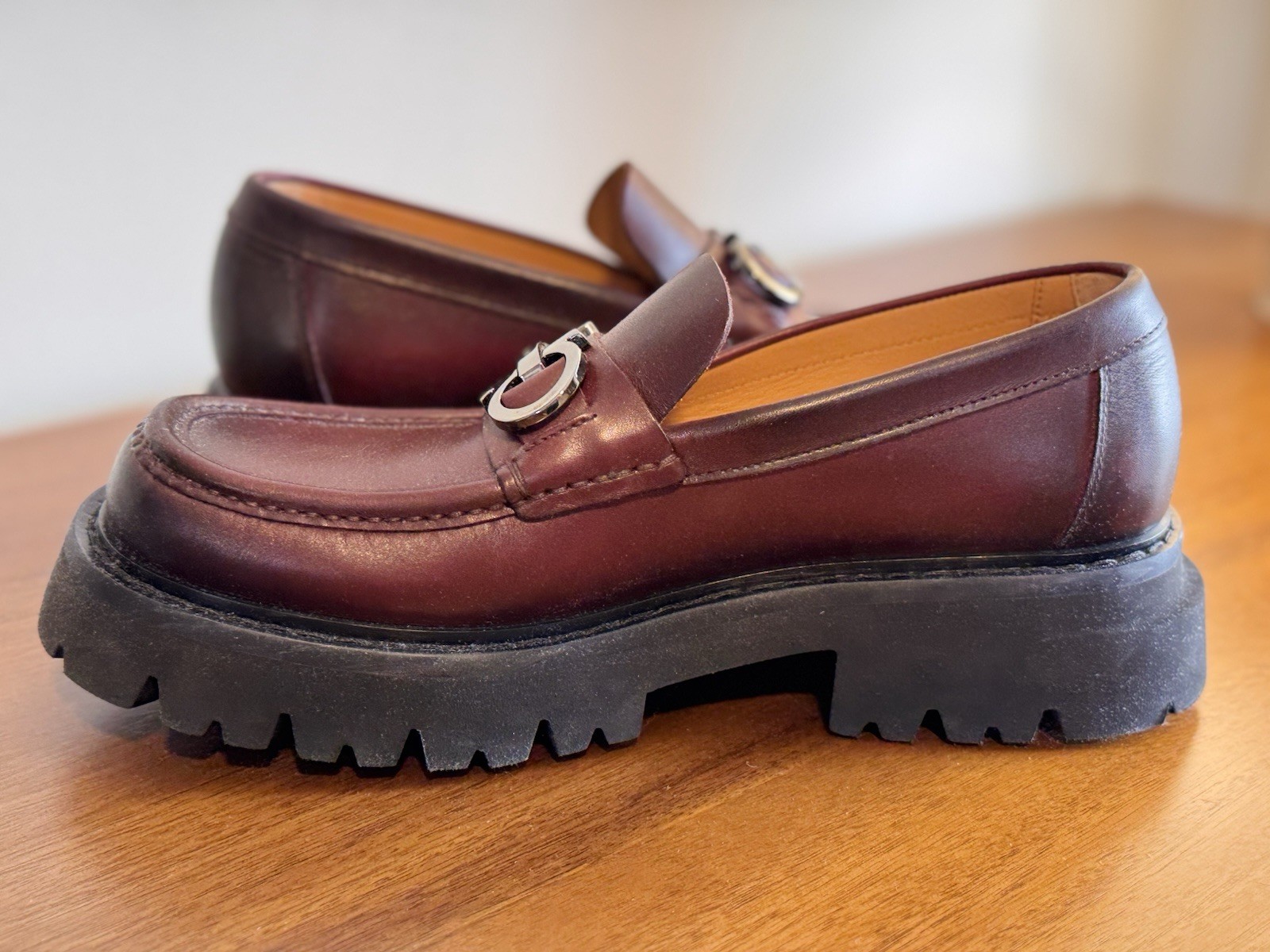 Salvatore Ferragamo Penny Loafers Burgundy Leather Slip On Men’s 8.5 C NIB