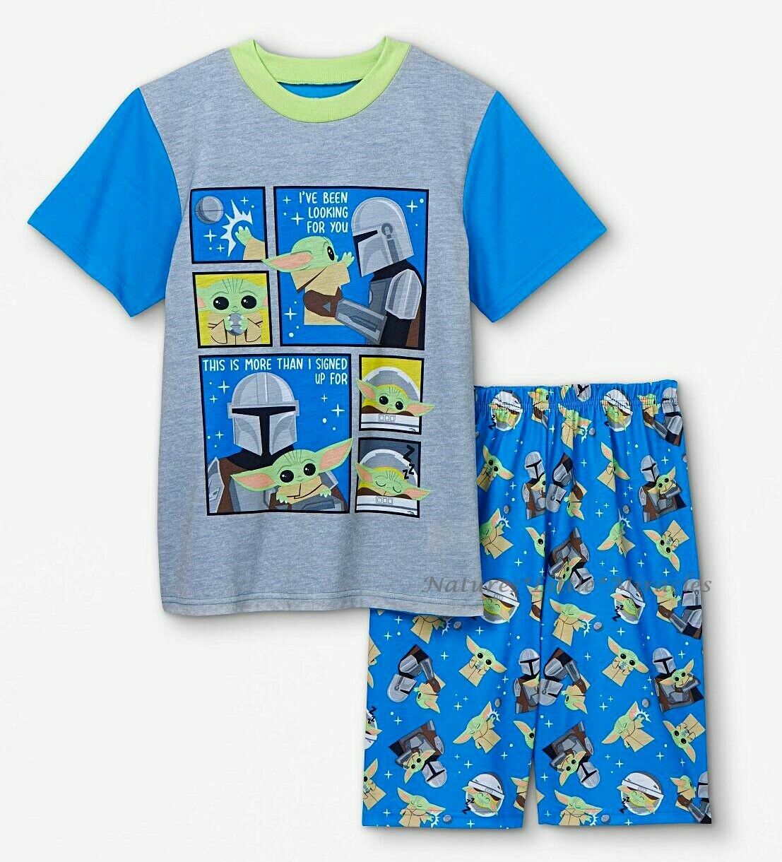 Baby Yoda Boys Pajamas Star Wars The Mandalorian Shirt Shorts Set Size M (B67)