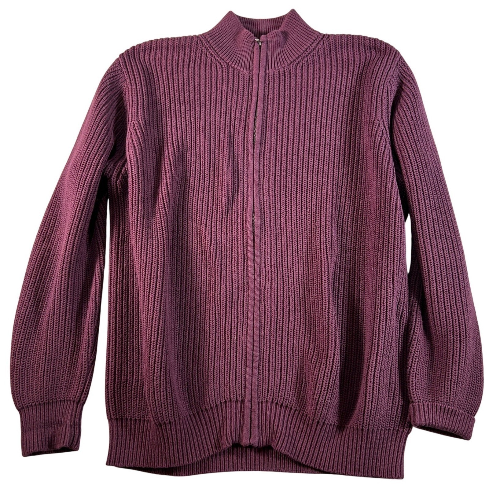 LL Bean Mens XL Full Zip Shaker Stitch Cotton Cardigan Sweater Burgundy 0FHT4