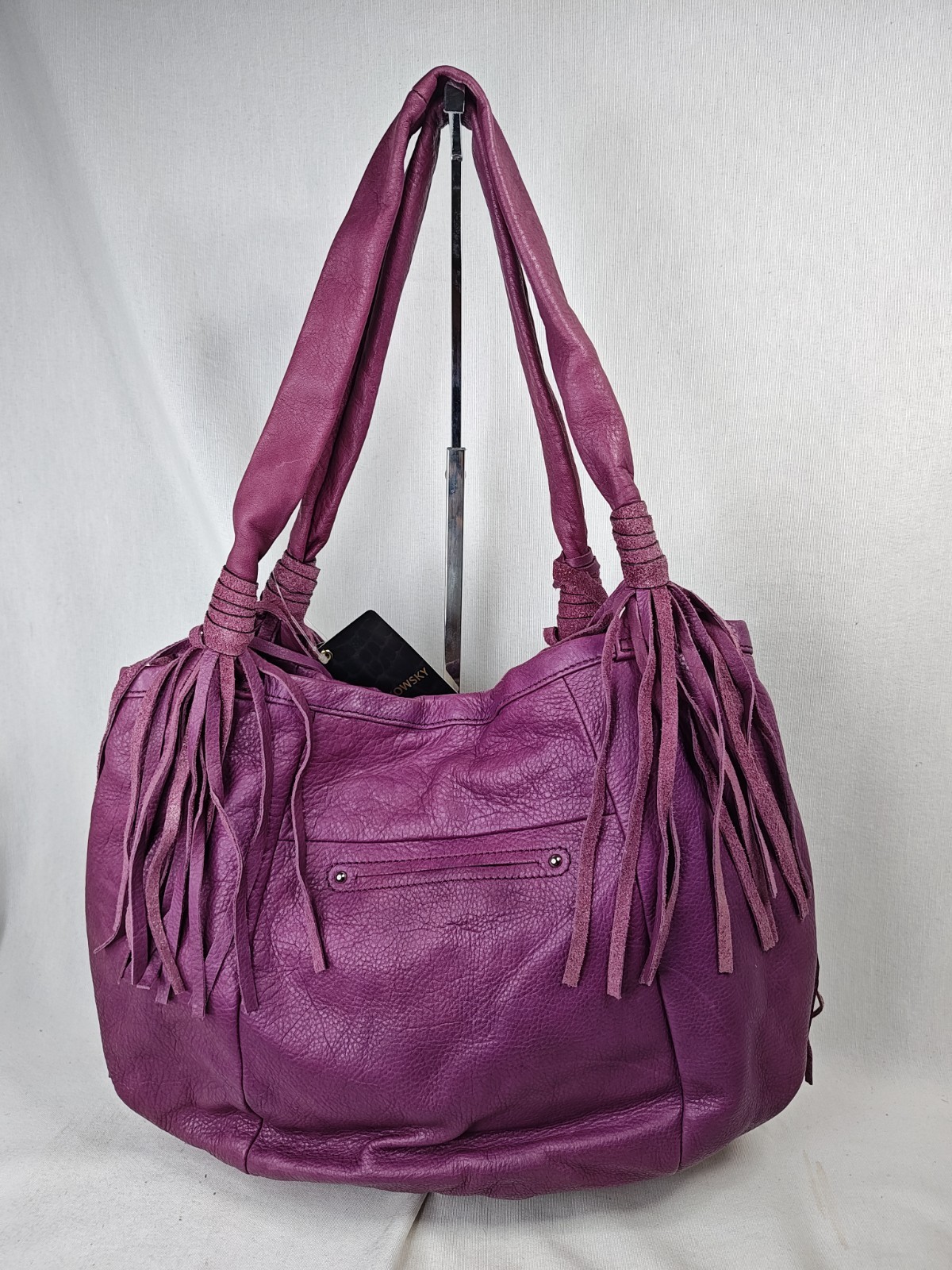 ​B. Makowsky Cabernet Purple Leather Fringe Tote Bag Hobo Purse NWT A212792
