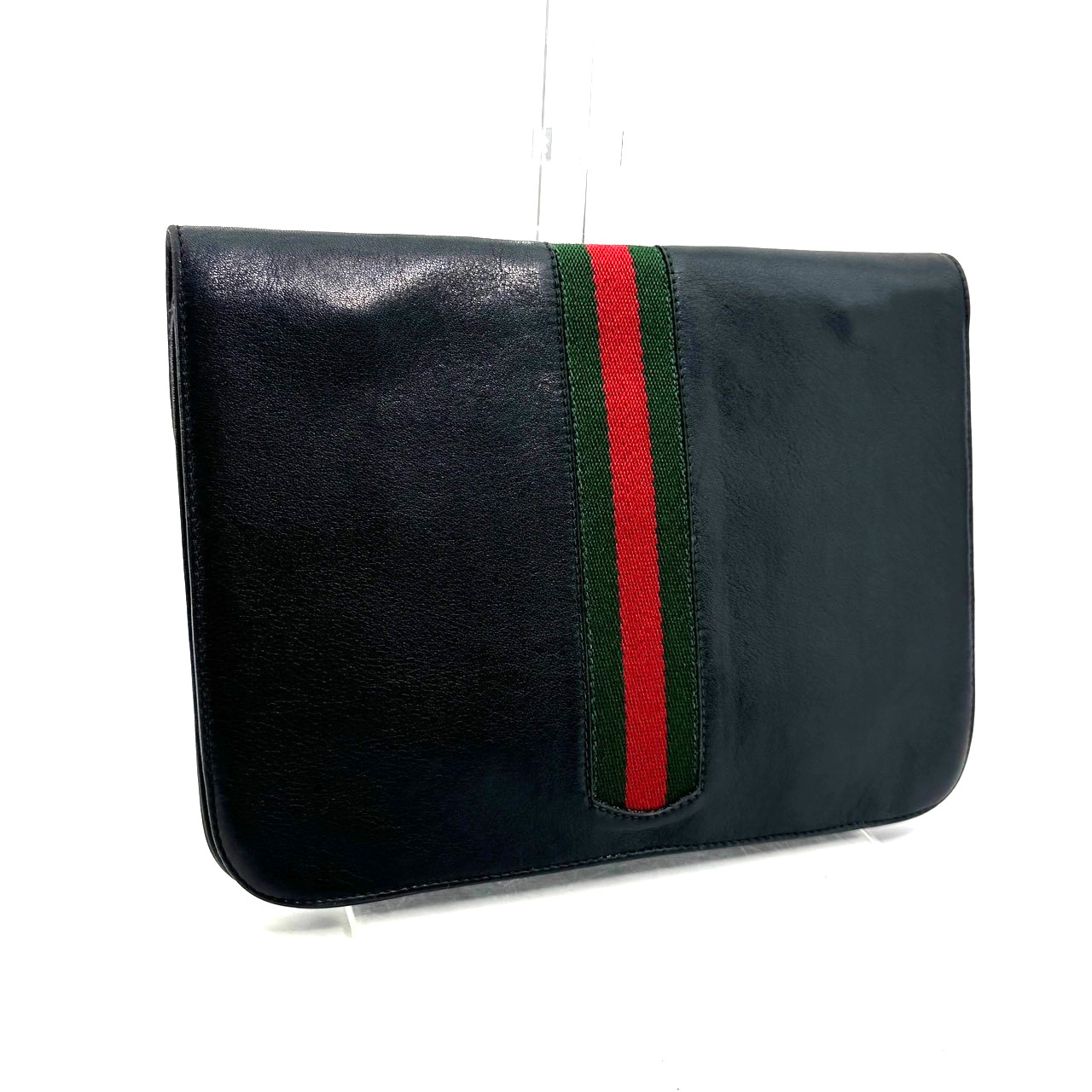 Vintage Gucci Sherry Line Clutch Bag Pouch Black Leather Authentic From Japan