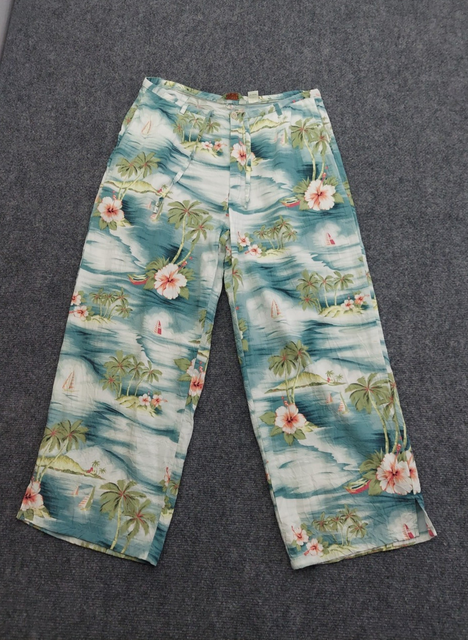 Tommy Bahama Pants 10 Hawaiian Palms Floral Rayon Ankle Flowy Beach Tropical