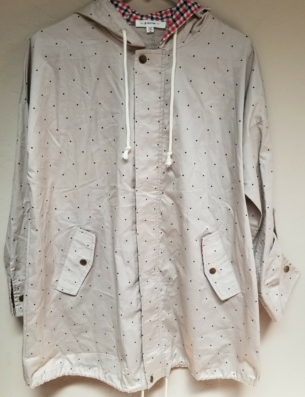 BD Collection Womens Medium Polka Dot Roll-Tab Sleeve Hooded Jacket Lightweight