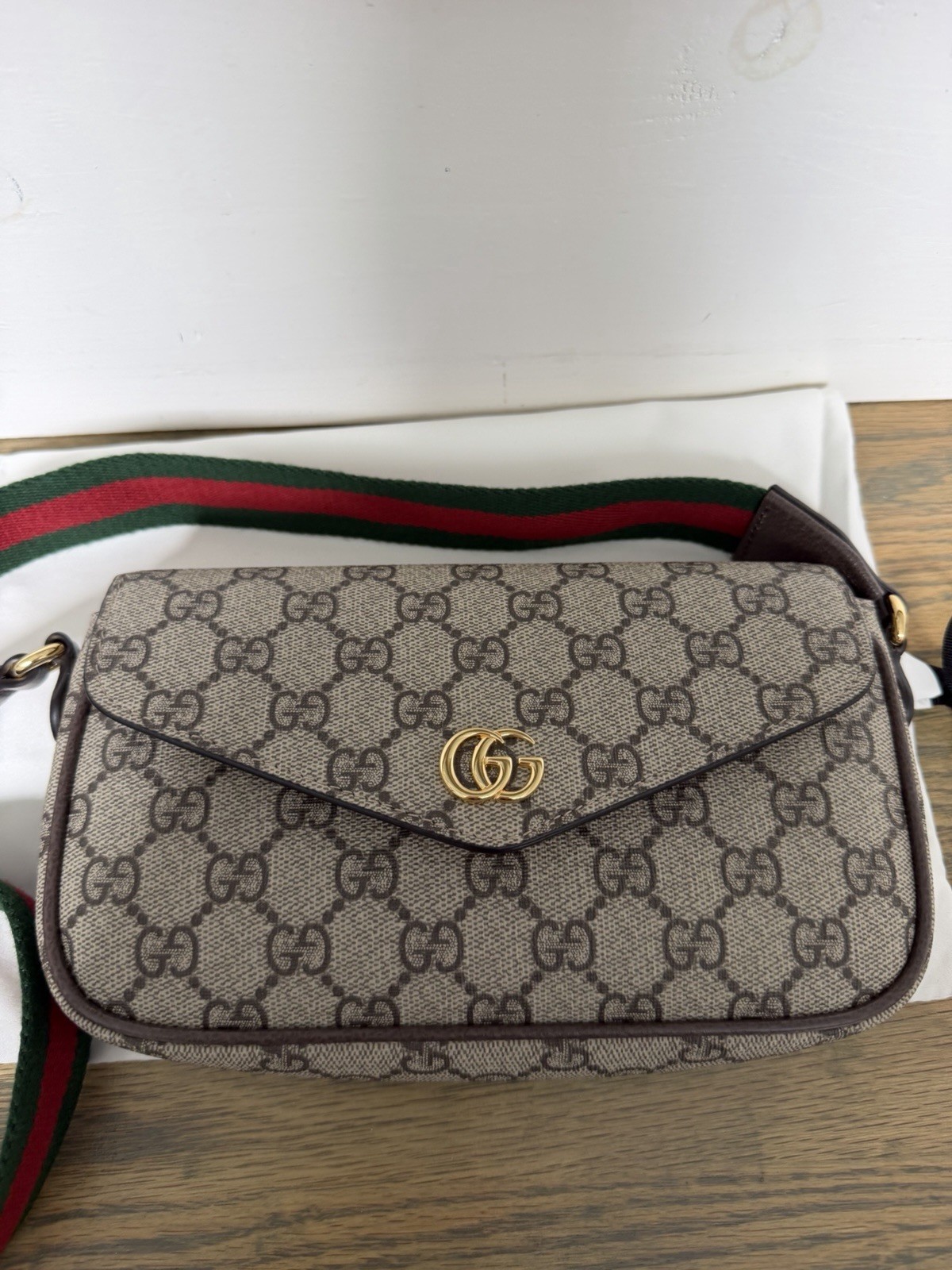 Gucci GG Supreme Monogram Web Stripe Shoulder Bag 764961 New With Tag .