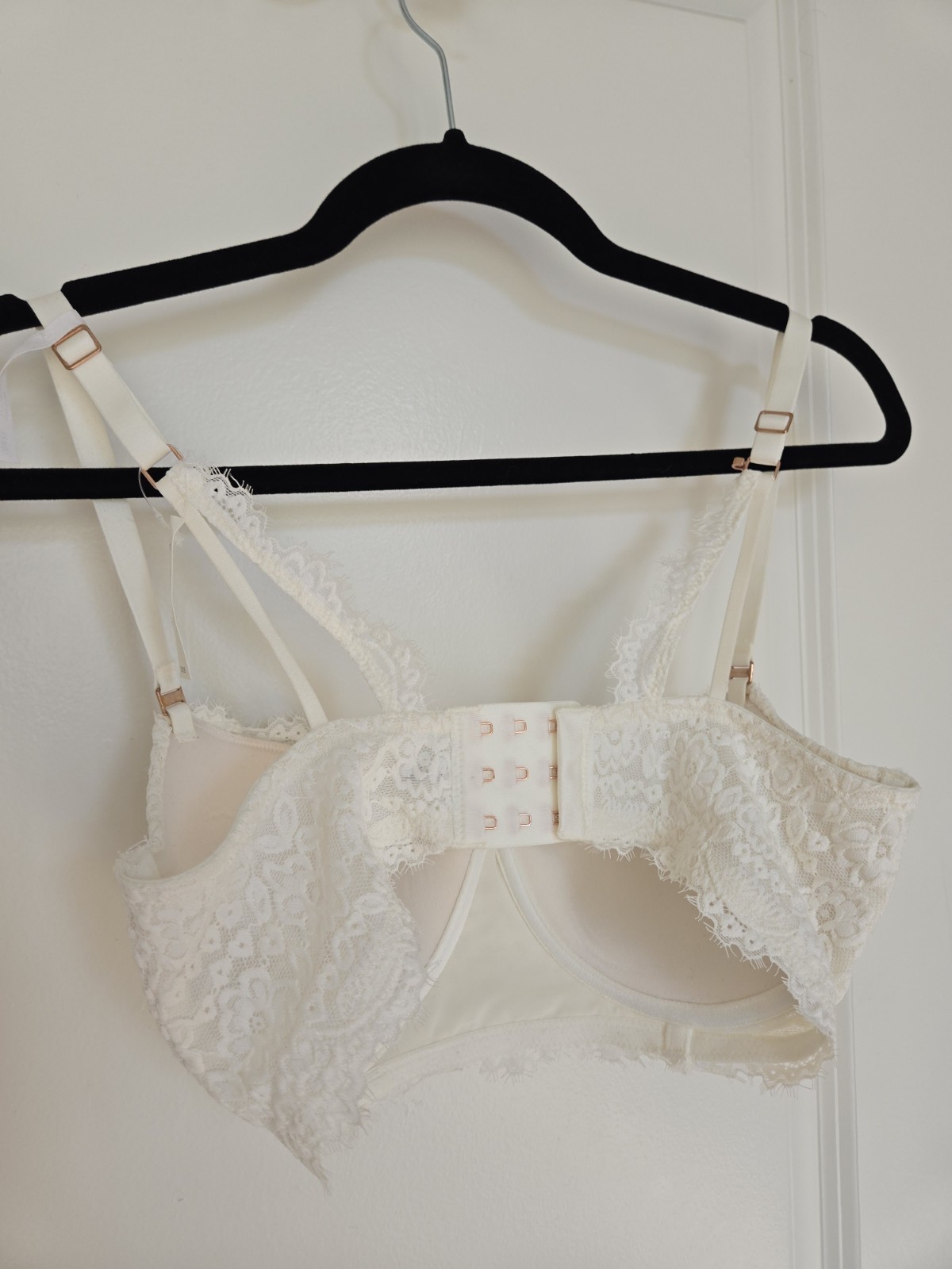 Aerie Real Power Balconette Lightly Lined Eyelash Lace Bra 32DD Off-White Cream