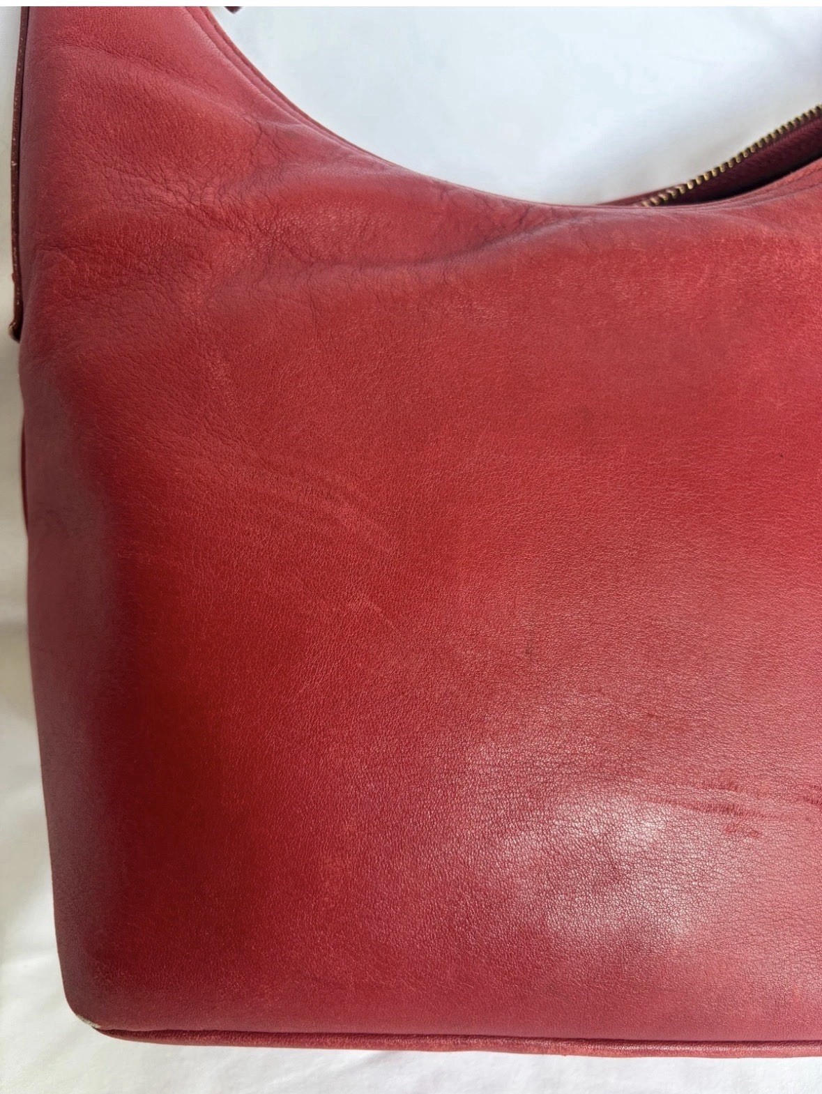 Coach Red Crescent Shoulder Bag, Zip Closure, Gold Hardware, Tassel Charm