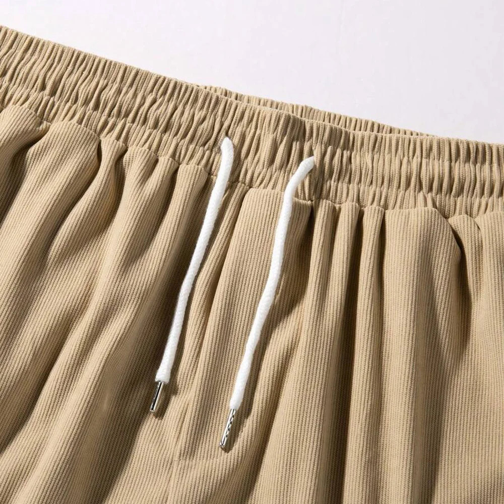 Men’s Summer Solid Corduroy Shorts Drawstring Casual Elastic Waist Fashion Gift