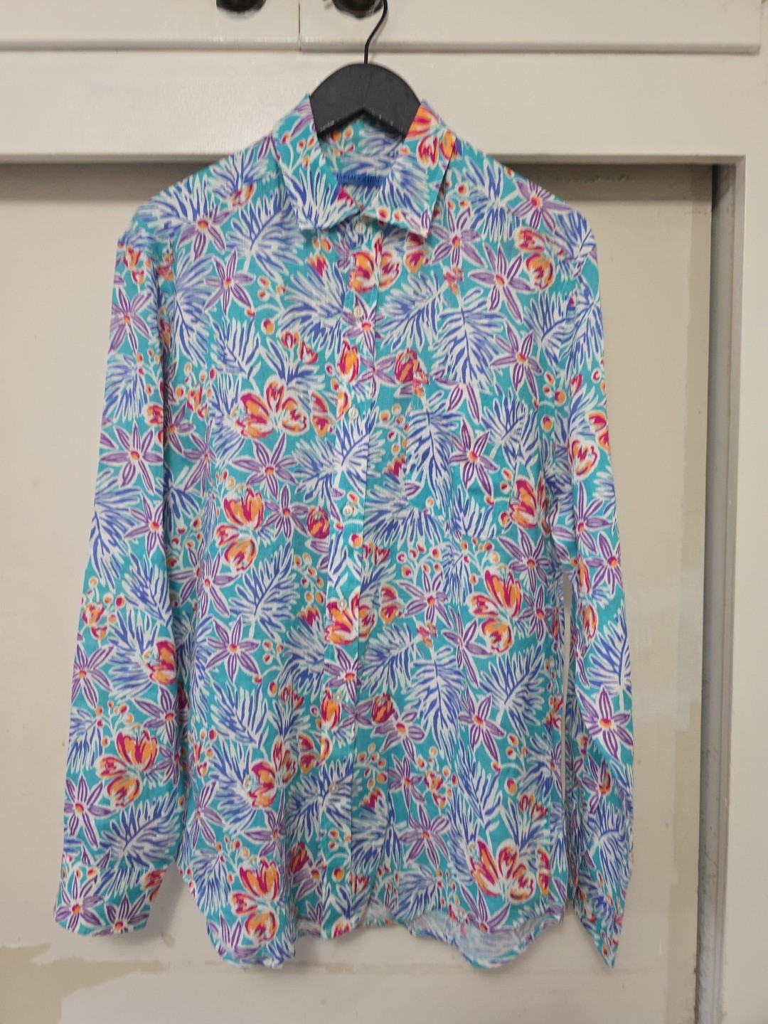 NEW J. McLaughlin Island Bouquet Gramercy Lightweight Button-up Linen Shirt SZ M